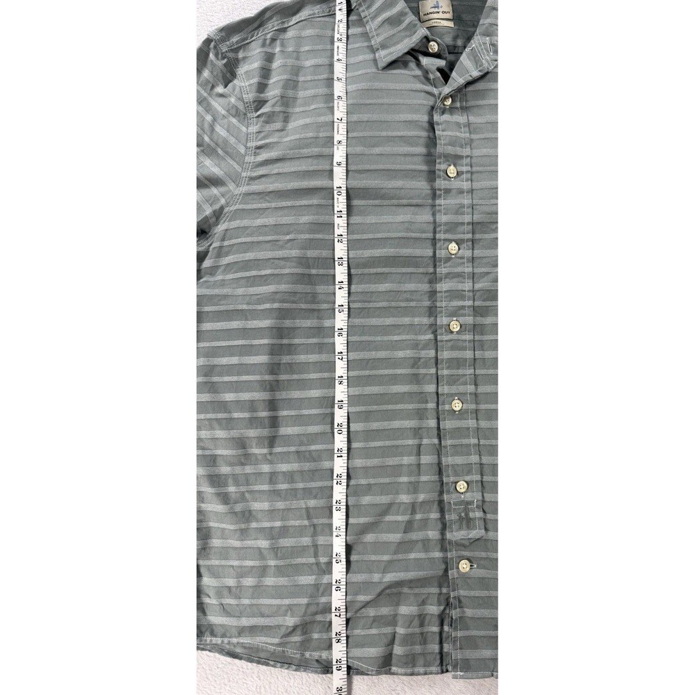 Johnnie-O Hangin Out Shirt Mens Large Green Striped Button Up Short Sleeve - Picture 6 of 7